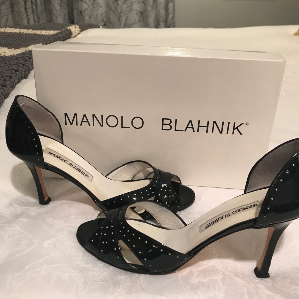 Manila Blahnik patent leather D’Orsay shoes